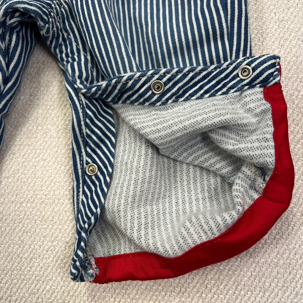 OshKosh B'gosh Overalls Kids 12M Blue Hickory Stripe Cuffed Jersey Lined Bibs